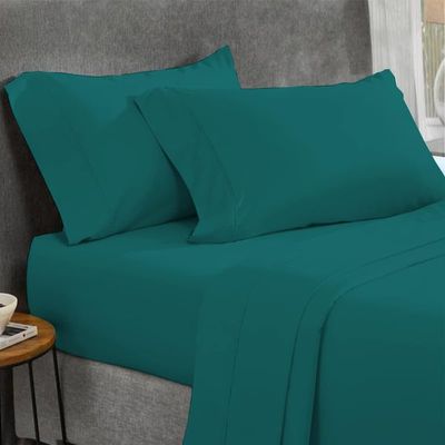 Sheet Set Queen Size Deep Pocket, 600Tc Teal 4 Piece, Sheet Set, Solid Sateen Weave, 24" Deep Pocket (Fits Upto 18" to 24" Mattress), Bedding Sheets & Pillowcases