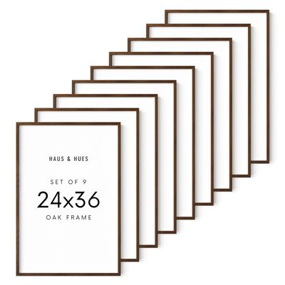 HAUS AND HUES Walnut Wood 24x36 Poster Frames - Set of 9, Rustic Barnwood Frames with Plexiglass and Hanging Hardware