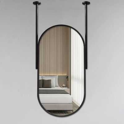 Bathroom Oval Mirrors for Vanity, Black| Ceiling Mounted Mirror with Metal Frame Decorative Wall Mirror for Bathroom Living Room Bedroom Entryway (Size : 40cmx70cm)