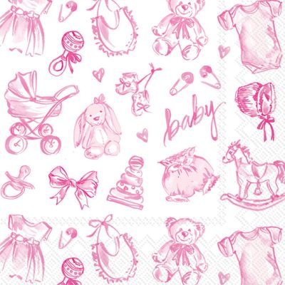 Pink Baby Toile Nursery Cocktail Napkins - 40 Count | 2 Packs of 20CT 3-Ply Party Napkins