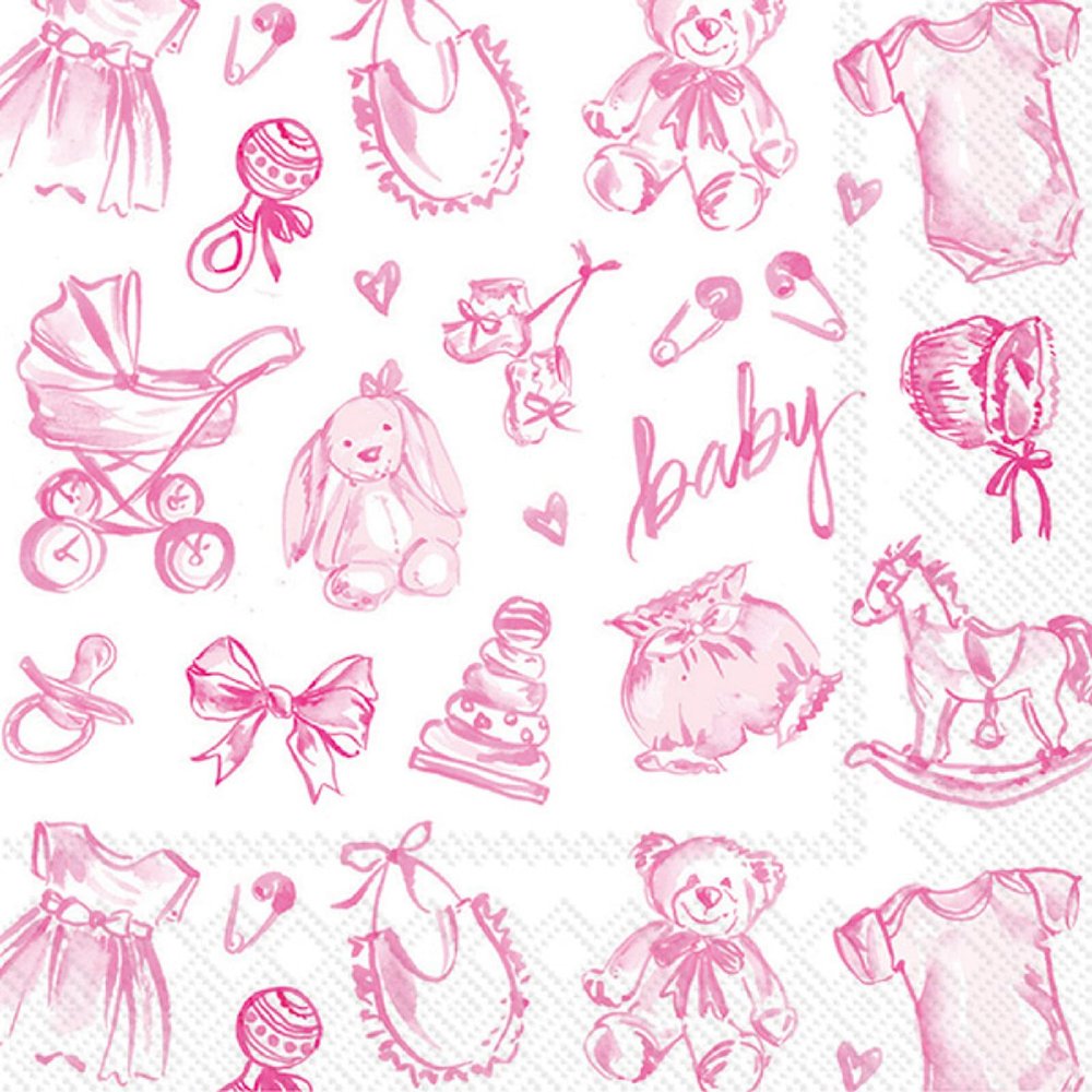 Pink Baby Toile Nursery Cocktail Napkins - 40 Count | 2 Packs of 20CT 3-Ply Party Napkins