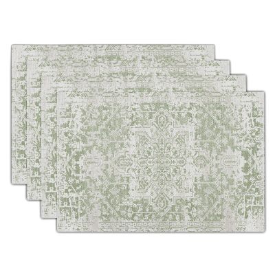 Gray Light Green Boho Placemats Set of 4 Ethnic Bohemian Carpet Place Mats Washable Kitchen Dining Vintage Grey Geography Floral Linen Table Mats Stain Heat-Resistant for Home Party Indoor 12x18 in