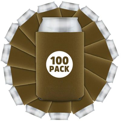 100 Pcs Bulk Blank Collapsible Can Coolers - Perfect For Sublimation Printing, HTV, Screen Printing or DIY Crafts (Brown)