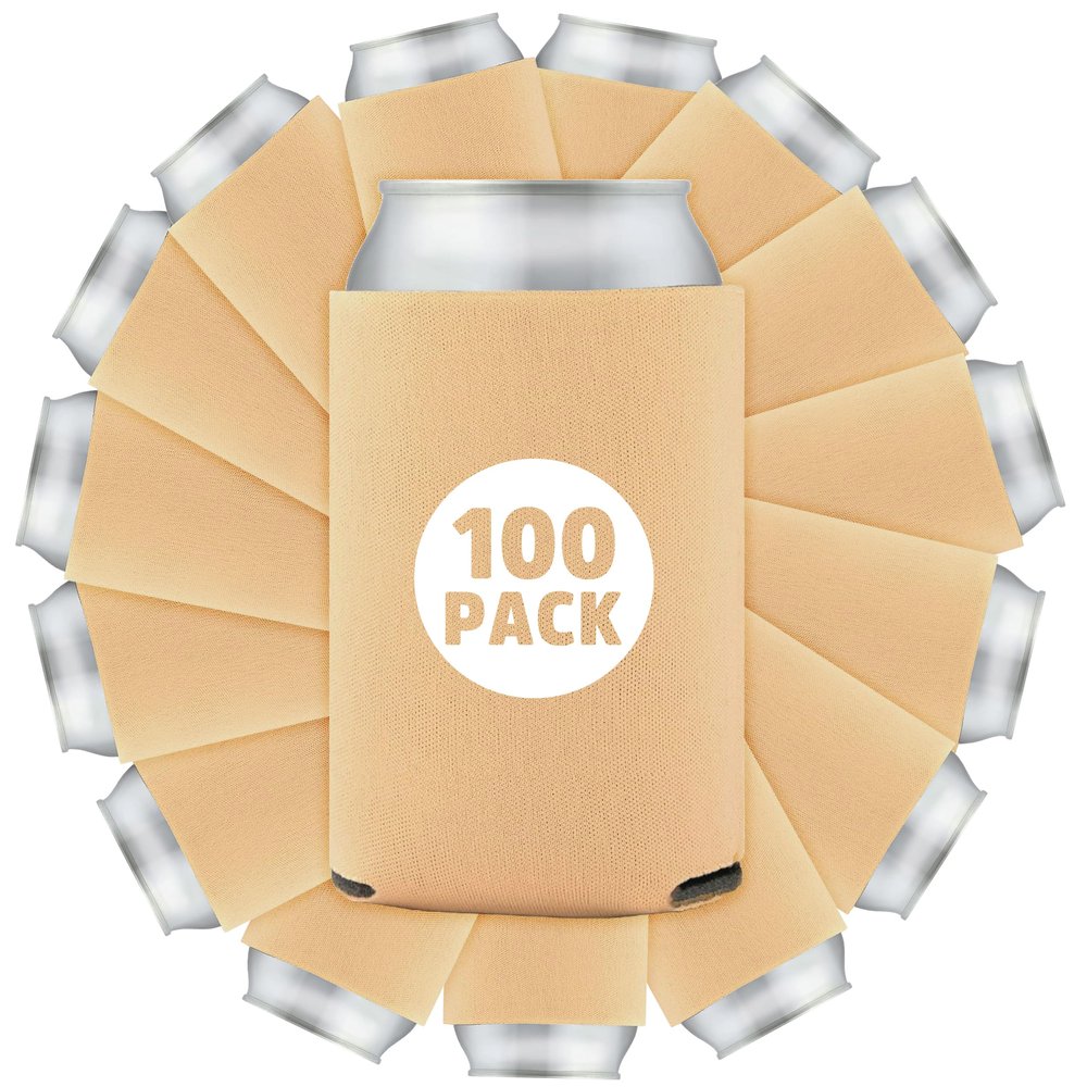 100 Pcs Bulk Blank Collapsible Can Coolers - Perfect For Sublimation Printing, HTV, Screen Printing or DIY Crafts (Peach)