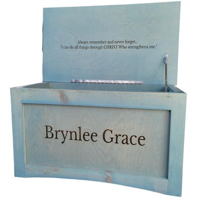 Personalized Engraved Wooden Toy Box - Blanket Chest - Memorial Box - Hope Chest - Webb Ranch Specialties (Vintage Blue)