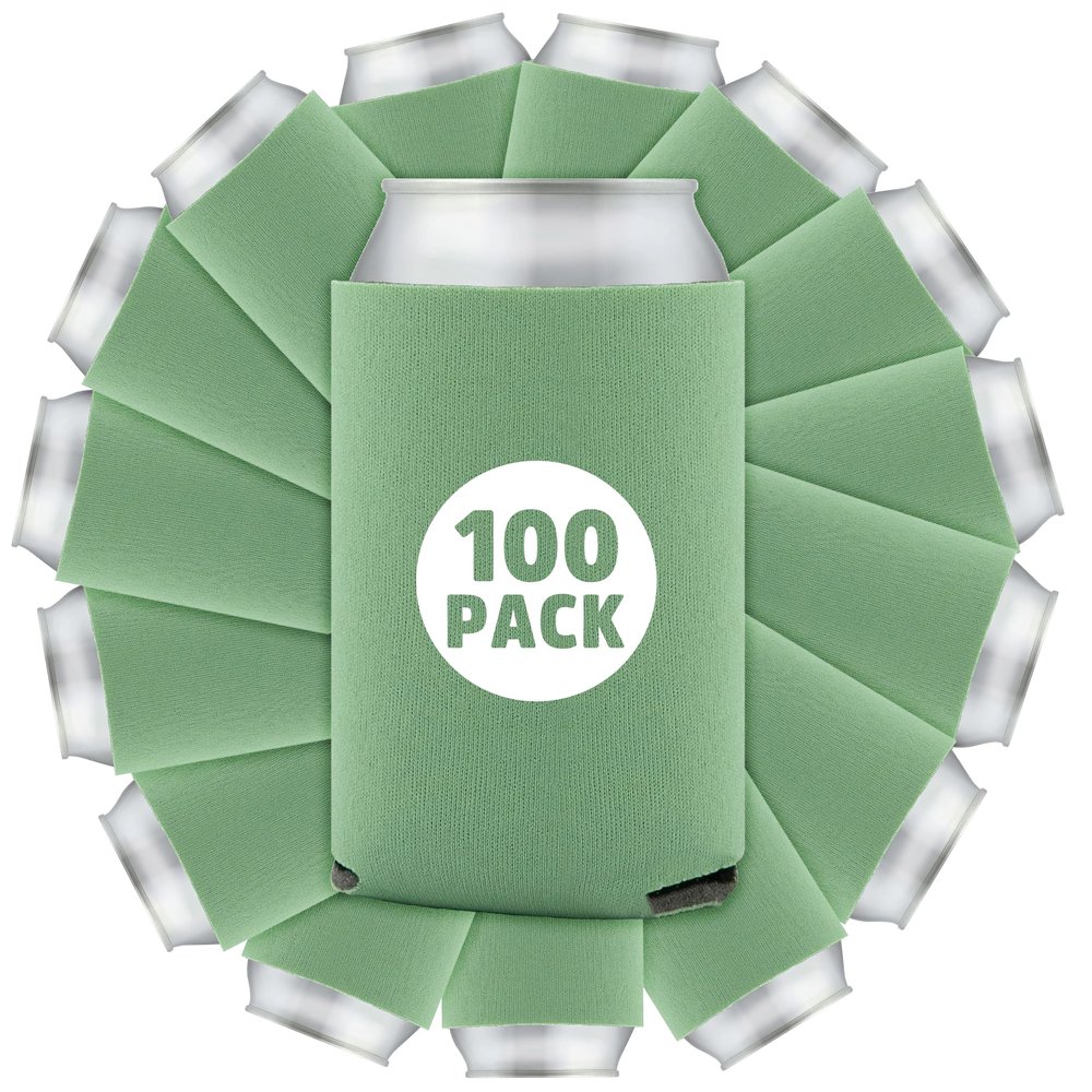 100 Pcs Bulk Quality Collapsible Can Coolers - Perfect For Sublimation Printing, HTV, Screen Printing or DIY Crafts (Sage)