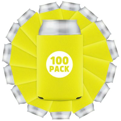 100 Pcs Bulk Quality Collapsible Can Coolers - Perfect For Sublimation Printing, HTV, Screen Printing or DIY Crafts (Yellow)