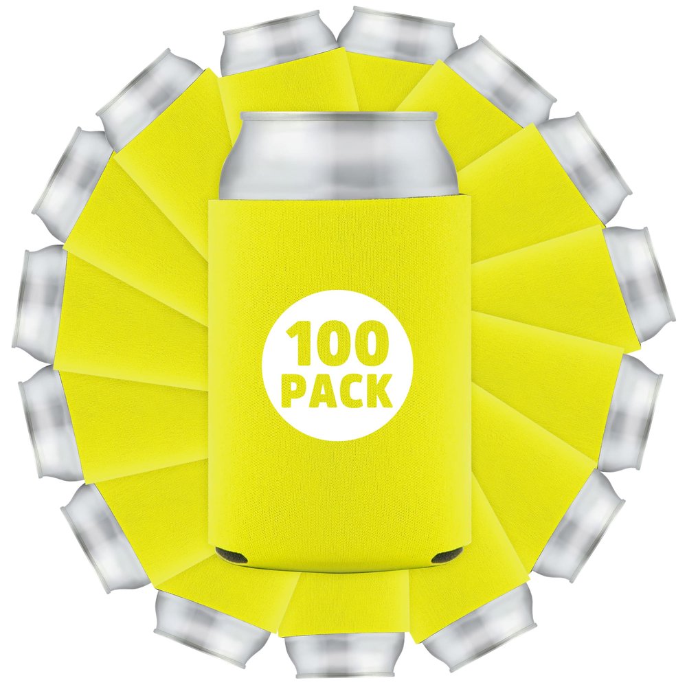100 Pcs Bulk Quality Collapsible Can Coolers - Perfect For Sublimation Printing, HTV, Screen Printing or DIY Crafts (Yellow)