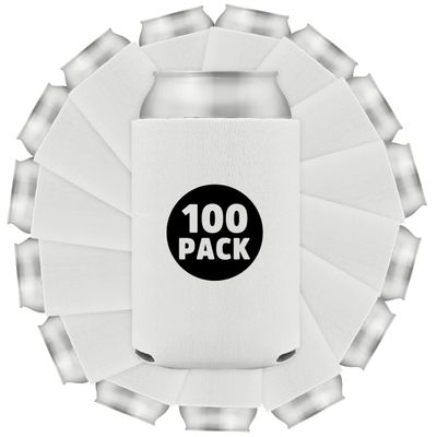 100 Pcs Bulk Blank Collapsible Can Coolers - Perfect For Sublimation Printing, HTV, Screen Printing or DIY Crafts (White)