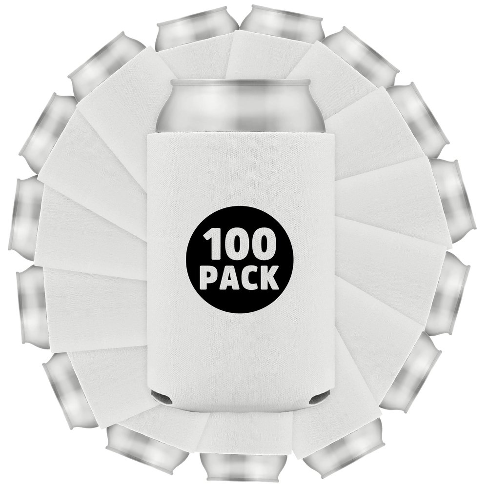 100 Pcs Bulk Blank Collapsible Can Coolers - Perfect For Sublimation Printing, HTV, Screen Printing or DIY Crafts (White)
