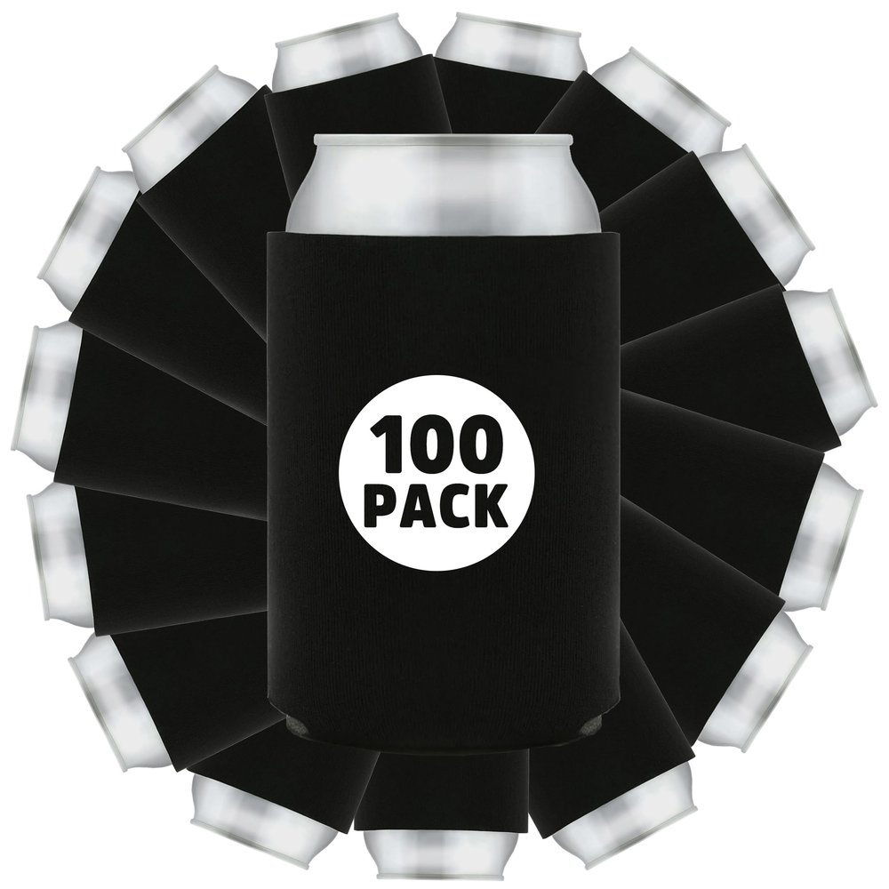 100 Pcs Bulk Blank Collapsible Can Coolers - Perfect For Sublimation Printing, HTV, Screen Printing or DIY Crafts (Black)