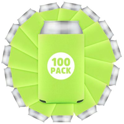 100 Pcs Bulk Quality Collapsible Can Coolers - Perfect For Sublimation Printing, HTV, Screen Printing or DIY Crafts (Neon Green)