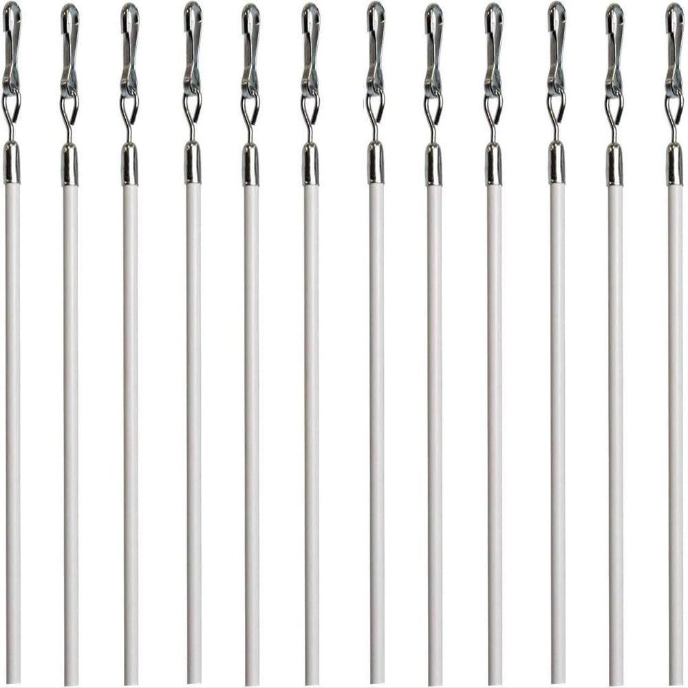 HomeLoft Basics IF&D Fabrics and Drapes - White Metal 30"" Long Fling Drapery Wands, 1/2"" Handle, 1/4"" Rod - For Easy Opening and Closing of Draperies - Multiple Pack Sizes - 030MP (12)