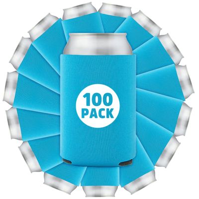 100 Pcs Bulk Blank Collapsible Can Coolers - Perfect for Sublimation Printing, HTV, Screen Printing or DIY Crafts (Neon Blue)