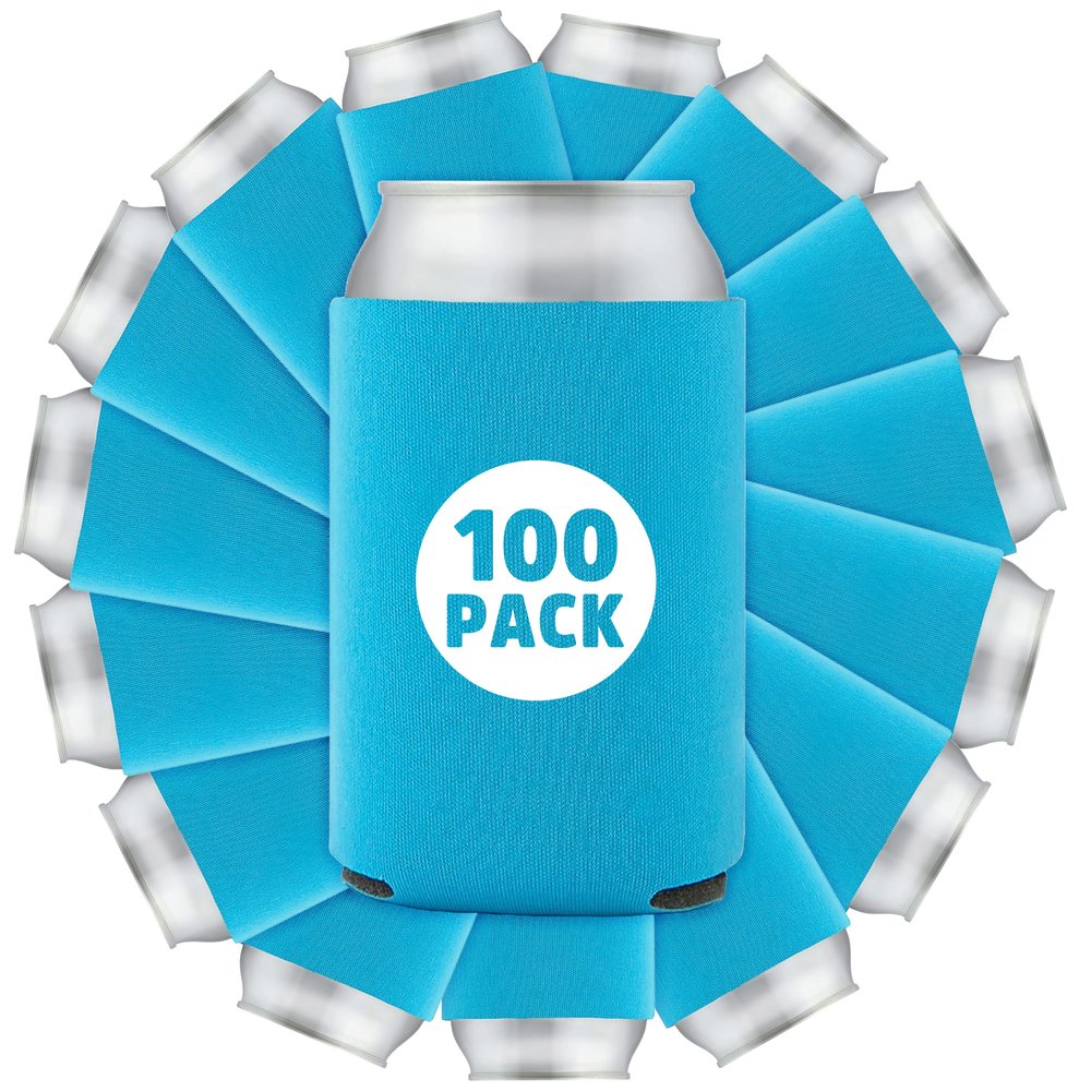 100 Pcs Bulk Blank Collapsible Can Coolers - Perfect for Sublimation Printing, HTV, Screen Printing or DIY Crafts (Neon Blue)