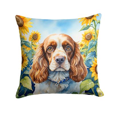 Caroline's Treasures in Sunflowers Throw Pillow, 14Hx14W, Cocker Spaniel 6058