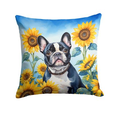 Caroline's Treasures in Sunflowers Throw Pillow, 14Hx14W, French Bulldog 6082