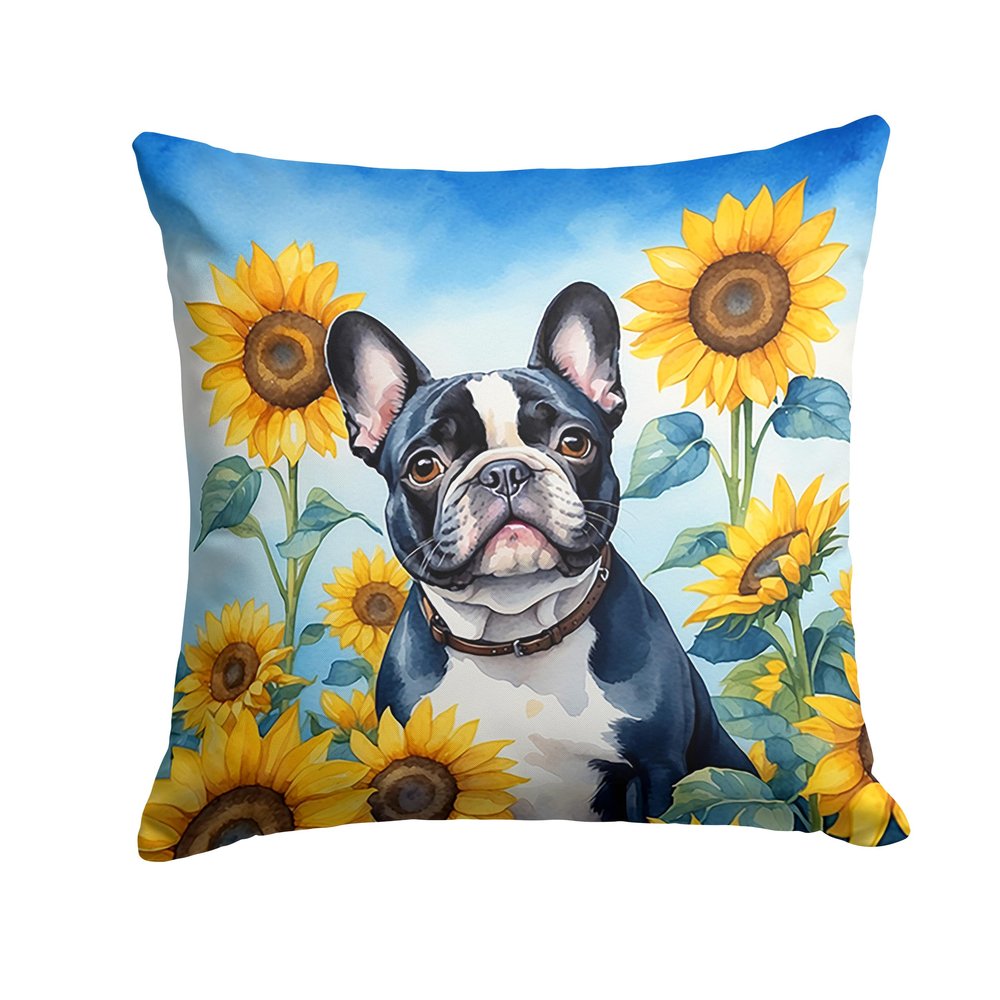 Caroline's Treasures in Sunflowers Throw Pillow, 14Hx14W, French Bulldog 6082