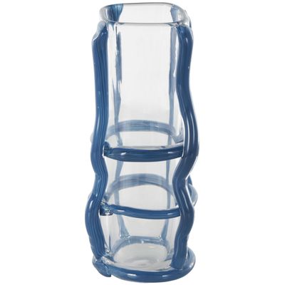 Deco 79 Recycled Glass Handmade Decorative Vase Tall Centerpiece Vase with Blue Glass Framing, Flower Vase for Home Decoration 5" x 5" x 12", Blue