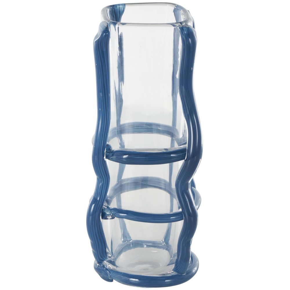 Deco 79 Recycled Glass Handmade Decorative Vase Tall Centerpiece Vase with Blue Glass Framing, Flower Vase for Home Decoration 5" x 5" x 12", Blue
