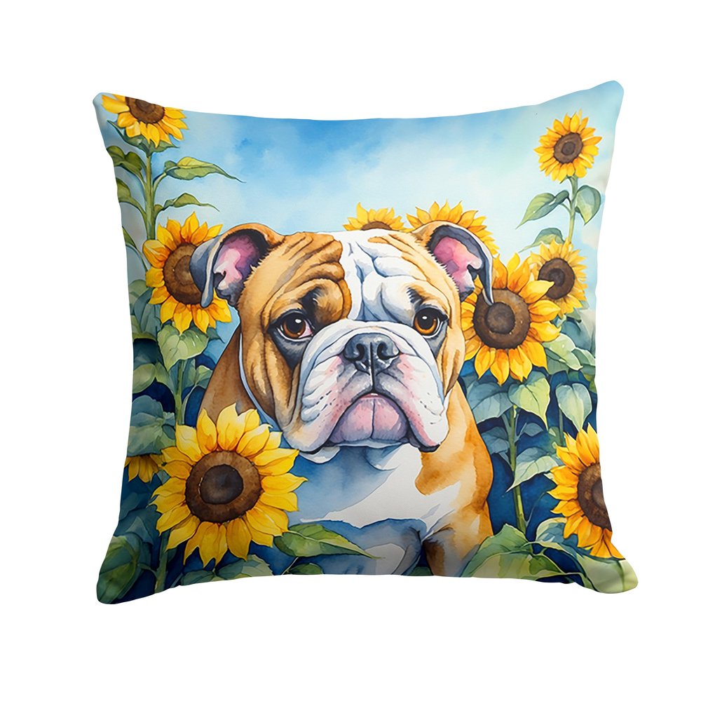 Caroline's Treasures in Sunflowers Throw Pillow, 14Hx14W, English Bulldog 6072