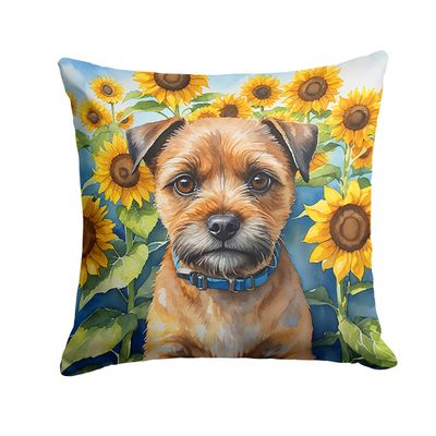 Caroline's Treasures in Sunflowers Throw Pillow, 14Hx14W, Border Terrier 6033