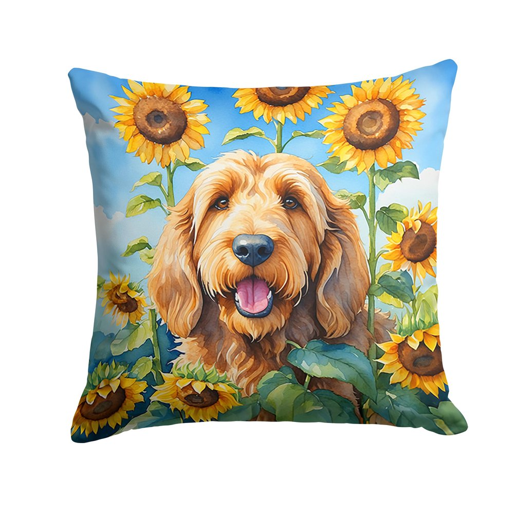 Caroline's Treasures in Sunflowers Throw Pillow, 14Hx14W, Otterhound 6130