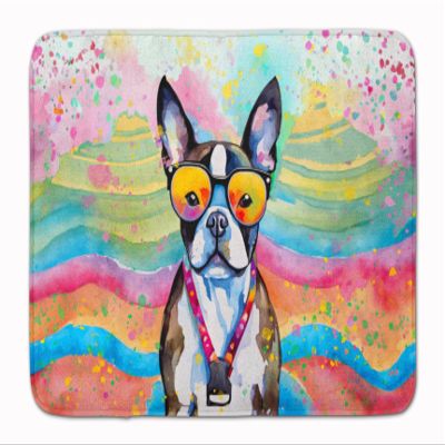 Caroline's Treasures Boston Terrier Hippie Dawg Memory Foam Kitchen Mat Machine Washable Anti-Fatigue Mat Cushion Comfort Bath Mat or Kitchen Rug