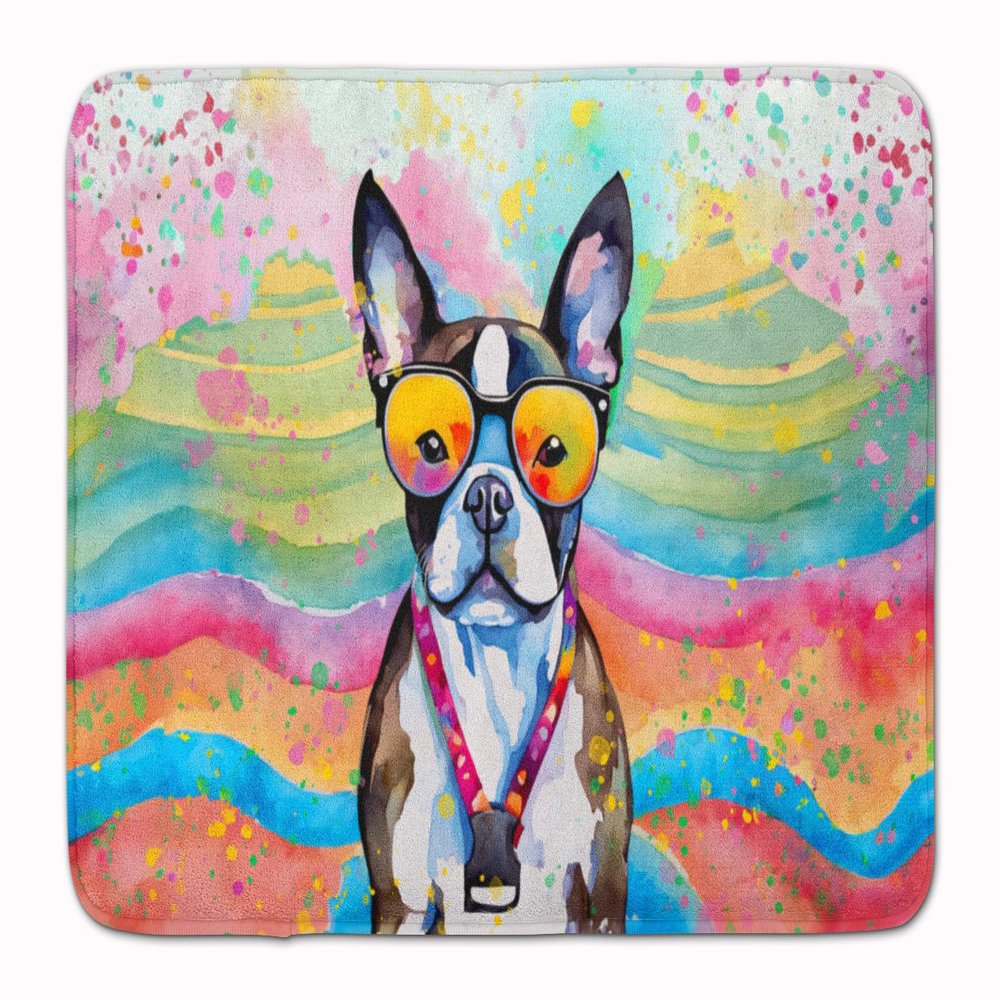 Caroline's Treasures Boston Terrier Hippie Dawg Memory Foam Kitchen Mat Machine Washable Anti-Fatigue Mat Cushion Comfort Bath Mat or Kitchen Rug