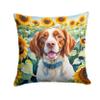 Caroline's Treasures in Sunflowers Throw Pillow, 14Hx14W, Brittany Spaniel 6040 view 1