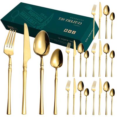 ONUIFIKE Silverware Set, 24PCS Hotel Home Dinner Stainless Steel Steak Knife, Fork And Spoon Tableware Set Spoon And Fork, Cutlery Flatware Set (Color : Gold, Size : 24pcs)