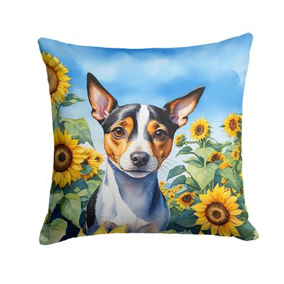 Caroline's Treasures in Sunflowers Throw Pillow, 14Hx14W, Rat Terrier 6147