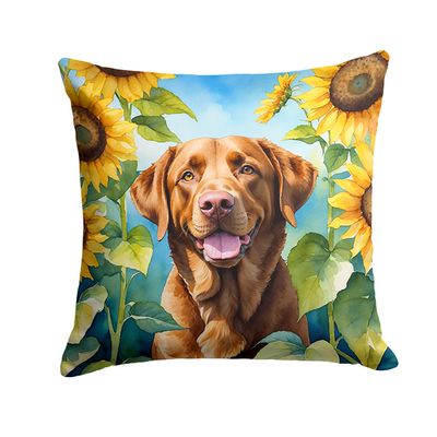 Caroline's Treasures in Sunflowers Throw Pillow, 14Hx14W, Chesapeake Bay Retriever 6050