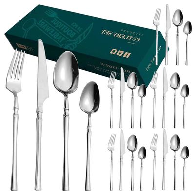 ONUIFIKE Silverware Set, 24PCS Hotel Home Dinner Stainless Steel Steak Knife, Fork And Spoon Tableware Set Spoon And Fork, Cutlery Flatware Set (Color : Silver, Size : 24pcs)