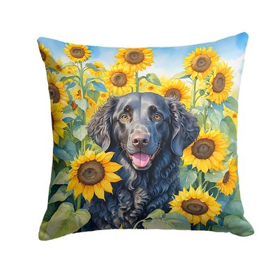 Caroline's Treasures in Sunflowers Throw Pillow, 18Hx18W, Curly-Coated Retriever 6064