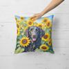 Caroline's Treasures in Sunflowers Throw Pillow, 18Hx18W, Curly-Coated Retriever 6064 view 2