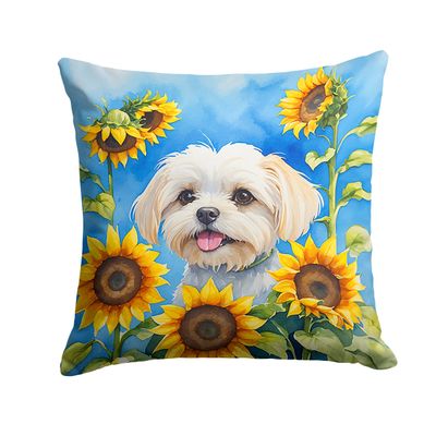 Caroline's Treasures in Sunflowers Throw Pillow, 18Hx18W, Maltese 6117