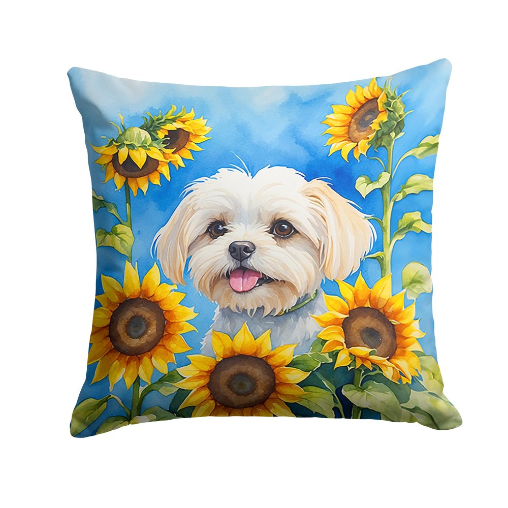 Caroline's Treasures in Sunflowers Throw Pillow, 18Hx18W, Maltese 6117