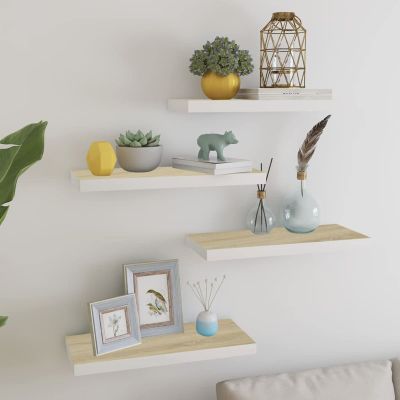 Jiaocha Wall Shelves 4 pcs Oak and White 23.6""x9.3""x1.5"" MDF Shelving Wall Mounted Shelves for Bedroom Shelves for Wall Wall Shelves, Brown