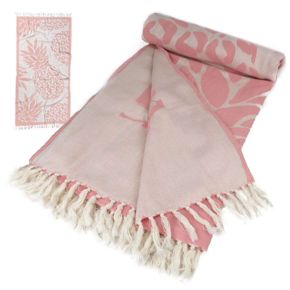 HonestBaby Extra Large Throw Beach Towel, 100% Organic Cotton for Baby Boys, Girls, Unisex, Pink Pineapple, One Size