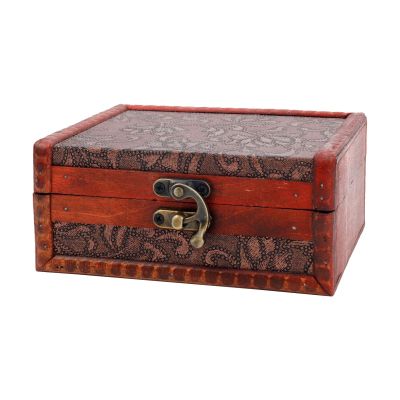 KUMGROT 1 Pcs Vintage Wooden Box with Hinged Lid Flower Motifs Antique Trunks for Jewelry Keepsakes Coin Collection Storing Storage Organizer Decorative Wood Box with Lid, 5.71" x 4.61" x 2.56"