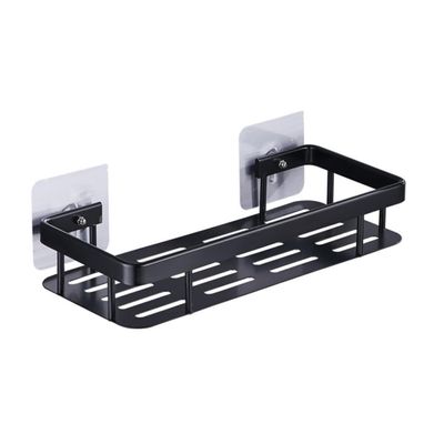 Amosfun 1pc Punch Storage Rack Non-Marking -Mounted Space-Saving Organizer for Bathroom and Kitchen Black Aluminum Storage Holder Ventilation Design Easy Installation