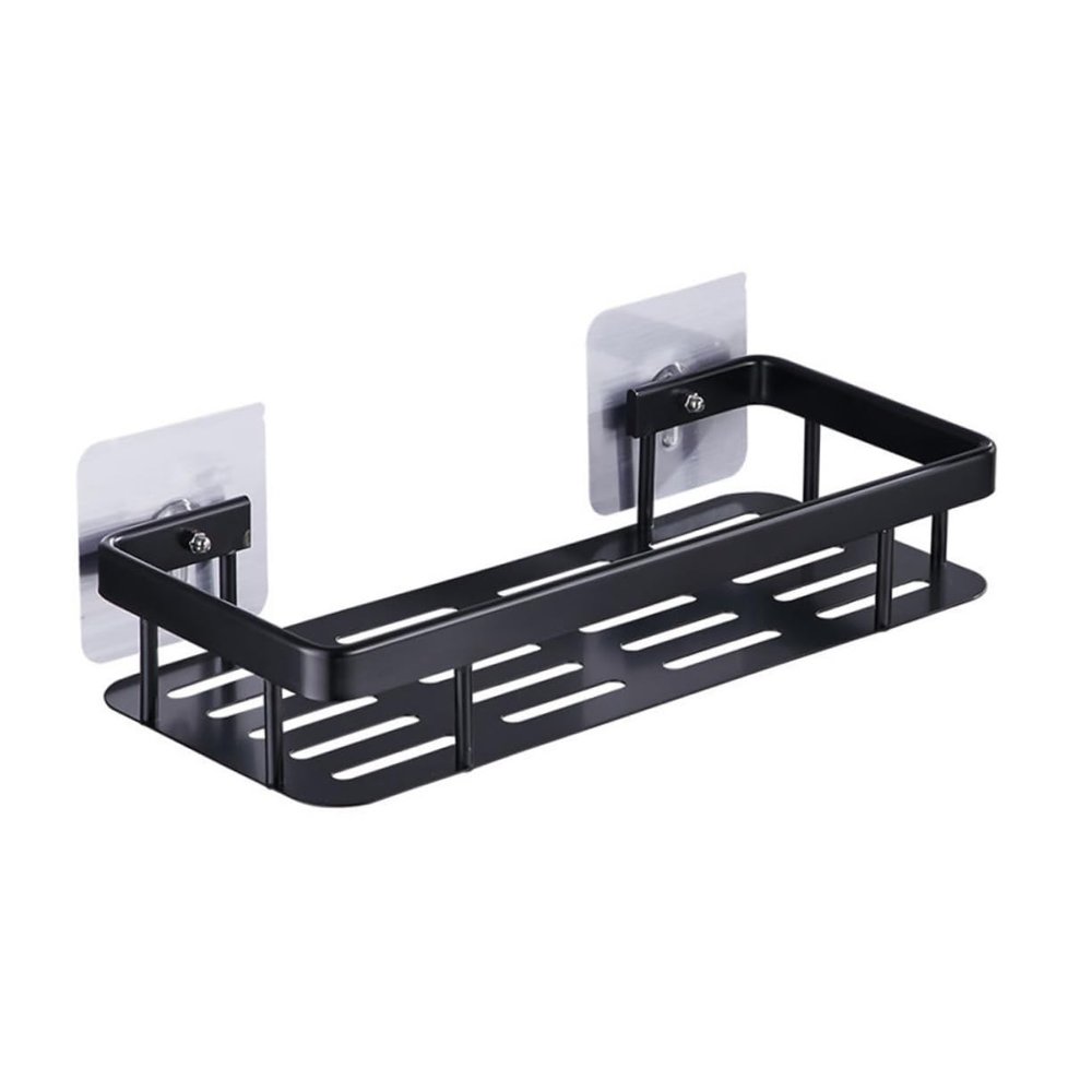 Amosfun 1pc Punch Storage Rack Non-Marking -Mounted Space-Saving Organizer for Bathroom and Kitchen Black Aluminum Storage Holder Ventilation Design Easy Installation