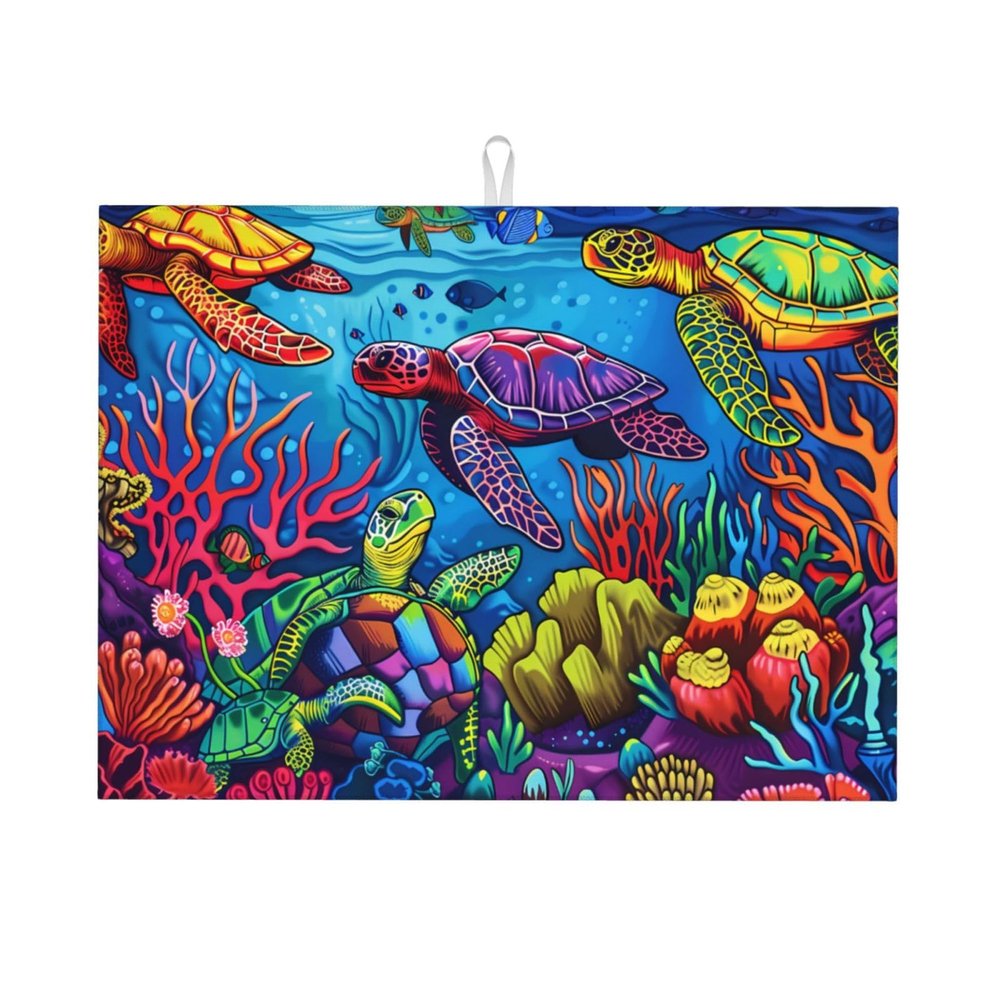 Bedbliss Sea Turtle Dish Drying Mat, Microfiber Design,Absorbent And Versatile Kitchen Essential 18x24 inch