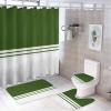 4pcs Shower Curtain Sets, Modern Chic Forest Green White Stripes Bathroom Sets with Shower Curtain, Bath Rug, U Shaped Contour Mat & Toilet Lid Cover view 1