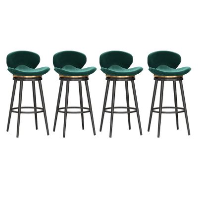 Lsoiup Counter Stools, 360 Free Swivel Barstools with Backrest, Bar Stools with Black Metal Legs for Kitchen Island and Bar, Set of 4, Seat Height 65cm, Green
