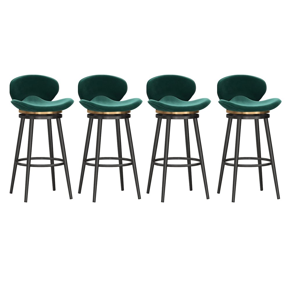 Lsoiup Counter Stools, 360 Free Swivel Barstools with Backrest, Bar Stools with Black Metal Legs for Kitchen Island and Bar, Set of 4, Seat Height 65cm, Green
