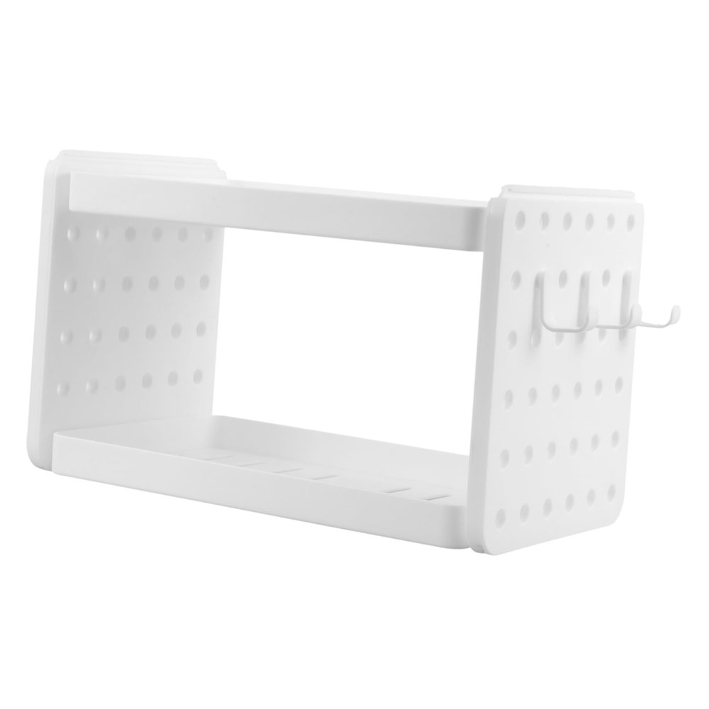 Amosfun Double Layer Makeup Organizer Compact Cosmetics Storage Rack for Bathroom Home with Bucket Hooks Design for Easy Access and Organization