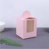 20 Pcs Cupcakes Containers Gift Boxes with Window Inserts Handle for Wedding Candy BoxesCupcake Boxes Individual Cupcake Holders Disposable White Single Cupcake Boxes with Window(Pink) view 2