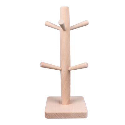 Kuuleyn Coffee Cup Mug Stand for Counter, Coffee Cup Holder with 6 Hooks, Mug Holder Tree Wood Hanger Stand with 6 Hooks Weighted Base Anti Slip Coffee Mug Rack